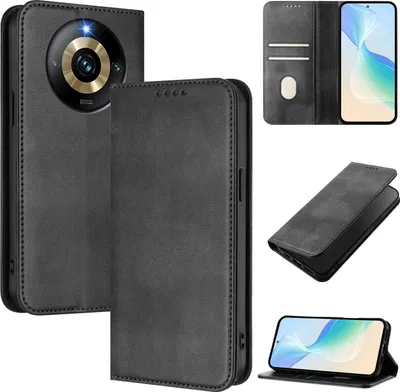 Immagine prodotto di Custodia per Realme Narzo 60 Pro/Realme 11 Pro/Realme 11 Pro+, custodia in pelle vintage con protezione RFID, slot per carte, supporto Nero