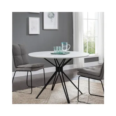 Image de CasaDolce Table de salle à manger SANMODE, 100x100x75 cm, blanc et noir, métal et bois, ronde