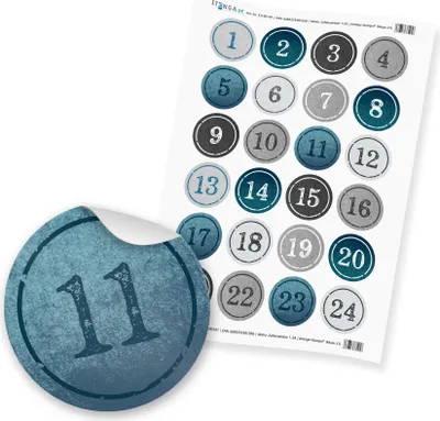Produktbild von Zahlensticker Z01 1-24 StempelDesign / Vintage blau hellblau grau silber weiß