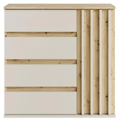 Produktbild von Kommode DOVENA 27 – 1 Tür, 4 Schubladen (80×79,7×34 cm) – Artisan Eiche, Kaschmir