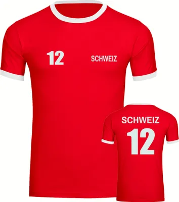 Produktbild von multifanshop Kontrast T-Shirt - Schweiz - Trikot Nummer 12, rot/weiß, Größe XXL