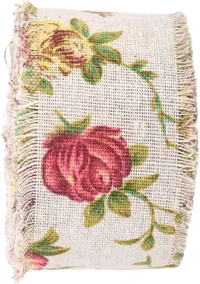 Vintage Jutband Rolle - 10 m x 5 cm Breite, Rosa Blumenmuster für Hochzeiten, Dekoration und DIY-Projekte