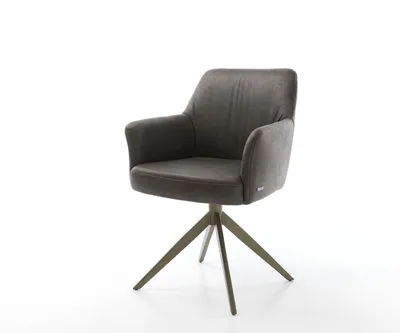 Produktbild von DELIFE Drehstuhl Xana-Flex mit Armlehnen Mikrofaser Anthrazit Vintage Kreuzgestell breit Effektfinish Titan 360° drehbar Taschenfederkern