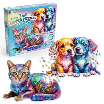 Produktbild von Joya Creative Leguzzle Tiere 2-in-1 – Hunde- und Katzenpuzzle mit 685 & 632 Teilen | 70 x 50 cm