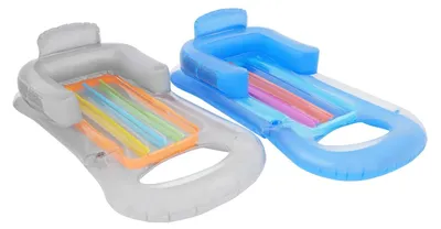Produktbild von 2er-Set Pool Luftmatratze - Aufblasbare Schwimmliege - Für Erwachsene - Mit Getränkehaltern - Fußstütze - Transparent Blau