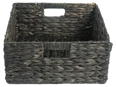 Produktbild von Aufbewahrungskorb LANZI 2er Set schwarz - geflochten aus Wasserhyazinthe, Aufbewahrungsbox, Organizer, faltbar mit Griffen, Regalkorb 32 x 15 x 32 cm