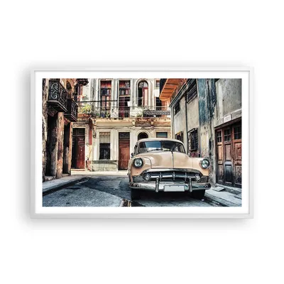 Produktbild von Gerahmtes Poster - Weißer Rahmen - Kubanisch Auto Mietshäuser - 91,5x61 cm - Wand Bild - Wanddeko - Wandbilder - Kunstposter - Wandposter - Bilderrahmen - Bilder - Kunstdruck - P2WAA91x61-4413