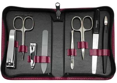 Produktbild von 8-teiliges Maniküre-Set Echtleder Etui · Solingen Instrumente · Germany Magenta