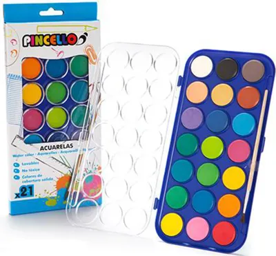 Produktbild von 21 WASSERFARBEN Pinsel Aquarell Deckfarbkasten Malkasten Farbkasten Farben 29