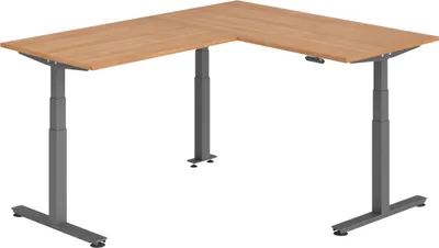 Produktbild von bümö Eckschreibtisch elektrisch höhenverstellbar L-Form - Gestell: Graphit, Nachbildung: Nussbaum, Größe: Eckschreibtisch 160 x 200 cm