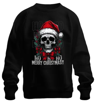Obrázek produktu pro HO HO HO MERRY CHRISTMAS Vánoční věnec s lebkou Gothic evil uni mikina, černá, XXL