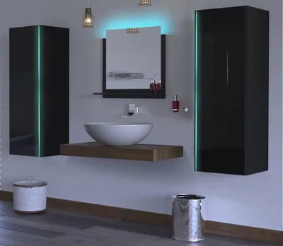 Obrázok produktu pre Furnitech ALIUS 8 II Kúpeľňové skrinky Zrkadlový set (nábytok bez LED, čierny)