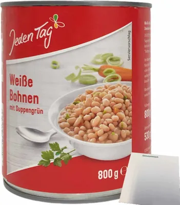 Produktbild von Jeden Tag Weiße Bohnen mit Suppengrün (800g Dose) + usy Block