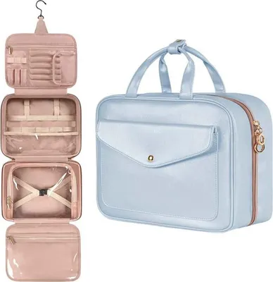 Produktbild von Blau Kosmetiktasche für Damen: Stylisches Reise- & Organizer-Set für Make-up & Toilettenartikel. Leicht, wasserabweisend & praktisch unterteilt
