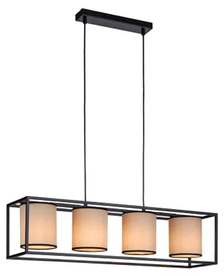 Immagine prodotto di Lampada a sospensione, nero, tessuto bianco, regolabile in altezza, H 120 cm