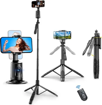 Produktbild von Smartphone Gimbal, Selfie Stange, Bluetooth Selfie Stock Stativ Gimbal, Bluetooth-Fernbedienung, Teleskop-Selfie-Stick, Stand-Stativ