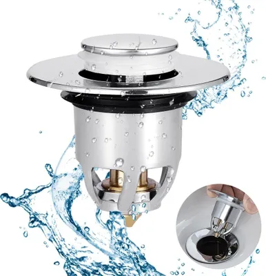 Produktbild von 2er Universal POP UP Ventil Waschbecken Ablaufgarnitur Abflussstopfen Pop Up Ablaufventil, Waschbeckenstöpsel, Kupferkern Waschbecken Ablauf Ø 33-40mm