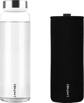 Produktbild von LOOFORE Glasflasche 1 liter / 1l, Wasserflasche Glas 1000ml inkl. Neoprenhülle, BPA freie, Trinkflasche Spülmaschinenfeste, Water Bottle für