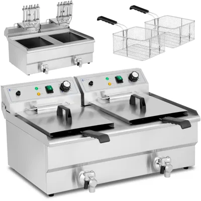 Produktbild von Royal Catering Elektrická dvojitá fritéza - 2 x 16 l - 6000 W - Vypouštěcí kohout -