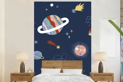Produktbild von MuchoWow® Fototapete für Wohnzimmer oder Schlafzimmer Wandtapete Vinyl Motivtapete Weltraum - Kinder - Sterne - 170x260 cm - Wohnzimmertapete