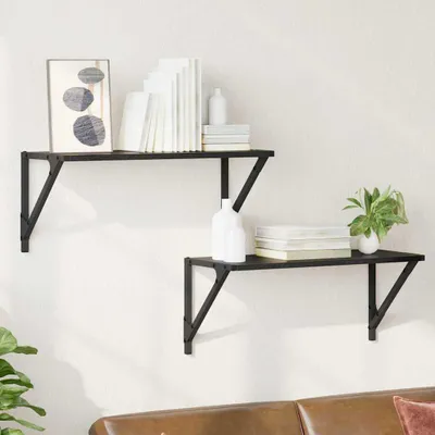 Produktbild von "Schlussverkauf" Wandregale 2 Stück - Wohnzimmer Hängeregal - Schwebende Regale - Schwarz Eichen-Optik 60x25x25,5 cm  C14838