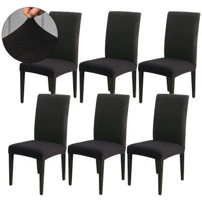 Immagine prodotto di Coprisedie 6 Pack Sedie da pranzo a scacchiera Coprisedie universali stretch Coprisedie per matrimonio casa party nero