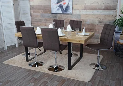 Produktbild von 6er-Set Esszimmerstuhl HWC-C41, Stuhl Küchenstuhl, höhenverstellbar drehbar, Stoff/Textil braun