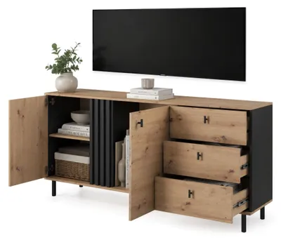 Produktbild von Haradali - Anrichte, 165x40x82h cm Eiche Braun, 3 Schubladen