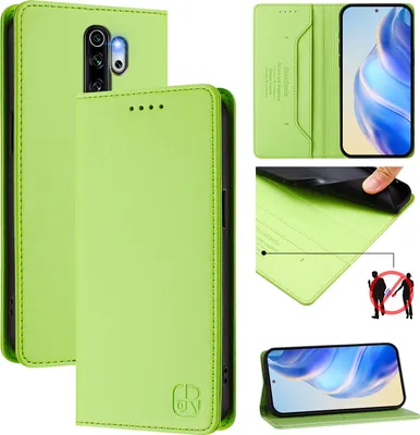 Produktbild von Lederhülle für Xiaomi Redmi Note 8 Pro Hülle Flip Brieftasche Kartenfächern Ständer Schutzhülle Grün