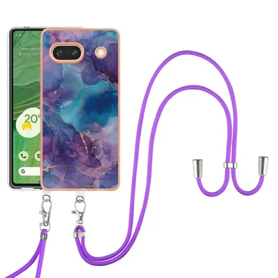 Obrázek produktu pro Pouzdro s řemínkem pro Google Pixel 7A, vzorované TPU nárazník, ochranné pouzdro s nastavitelným popruhem Fialová