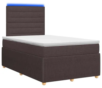 Image de Lit boxspring LED avec matelas Marron foncé 120 x 190 cm Tissu