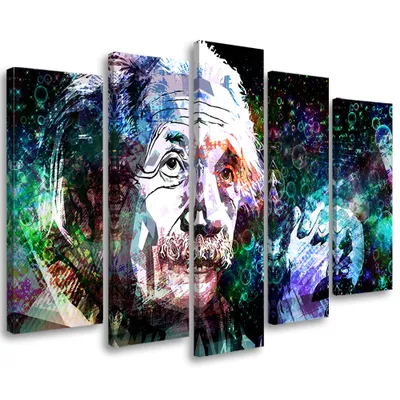 Produktbild von 5-teiliges leinwandbild albert einstein 150x100 cm Feeby lila wandbild bereit zum aufhängen