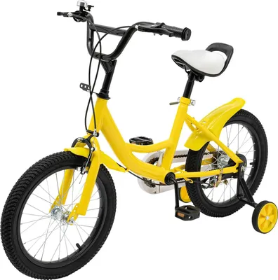 Produktbild von Kinderfahrrad 16 Zoll (40 cm) - Fahrrad mit Stützrädern - Verstellbarer Sattel und Lenker - Doppelbremse V-Brake/Scheibenbremse - Rahmen aus Kohlenstoffstahl - bis 60 kg - Gelb