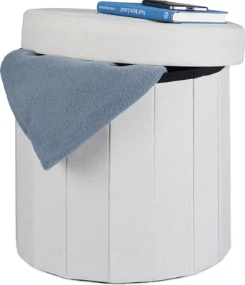 Produktbild von Relaxdays Sitzhocker mit Stauraum Größe M, runder Fußhocker mit Deckel, Polsterhocker faltbar, HBT: 38x38x38 cm, creme