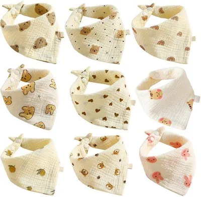 Immagine prodotto di Set per la prima infanzia con 9 morbidi asciugamani, asciugamani triangolari per bambini, mussola, sciarpe triangolari colorate, sciarpe per neonati