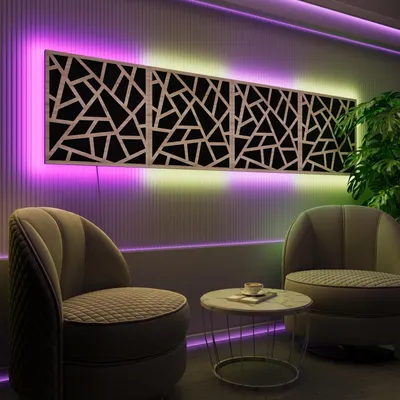 Produktbild von 4er-Pack-LED Akustikwandpaneele mit RGB Glow für Echo Control|Schallabsorbierende Paneele mit Backlight|4x SKYROSS-Grouped|Sonoma