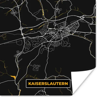 Produktbild von MuchoWow® Poster Kaiserslautern - Schwarz und Gold - Stadtplan - Karte - Deutschland 75x75 cm - Wand Dekoration