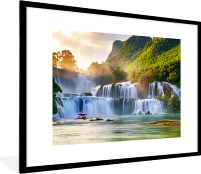 Produktbild von MuchoWow® Gerahmtes Poster Wasserfall - Pflanzen - Sonne - Wasser - Natur 80x60 cm - Poster mit Schwarzem Bilderrahmen Wandposter Rahmen Foto Bilder - Schlafzimmer-Dekorationen - Fotoposter
