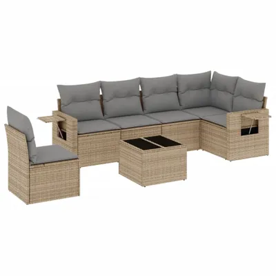 Produktbild von 7-tlg. Garten-Sofagarnitur mit Kissen Beige Poly Rattan