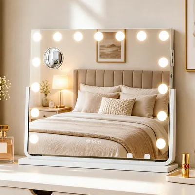 Produktbild von 15 LED Hollywood Kosmetikspiegel Schminkspiegel, 58x46cm, 3 Dimmbare Lichtmodi, USB & Type-C Anschluss, 10x Vergrößen