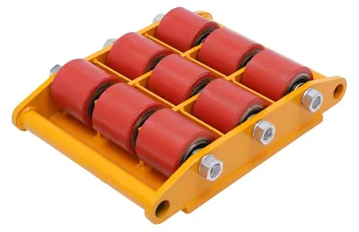 Obrázek produktu pro Nosný vozík pro těžké náklady - 15 tun / 15000 kg - 9 koleček - 37x26x9,5 cm - Otočná deska o 360° - Žlutá barva