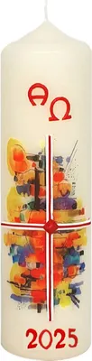 Produktbild von Osterkerze bunt, Kreuz, A und O, Jahreszahl 220 x Ø 60 mm