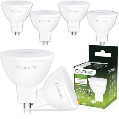 Obrázok produktu pre Sada 6 LED žiaroviek LUMILED, 230V, pätica GU5.3, typ MR16, 6W, náhrada za 50W, 600 lm, 4000K (neutrálna biela), 230V AC, uhol svietenia 120°, nestmievateľné, reflektor, zdroj svetla, sada 6 kusov