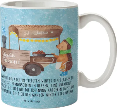 Produktbild von Mr. & Mrs. Panda Pott Igel Maronen - Eisblau - Geschenk, Haferl, Weihnachtsmarkt, Trinklernbecher, Plastikbecher, Campingbecher, Duft, Kindergarten Tasse, Kastanien