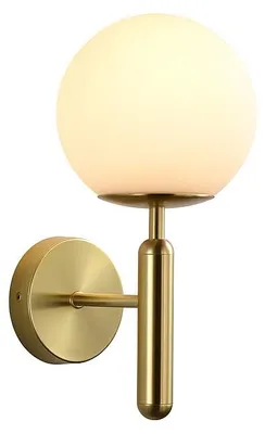 Produktbild von BARCELONA LED Wandleuchte "Elsa" mit weißem Milchglas-Kugelglas und Gold Metall-