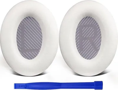 Zdjęcie produktu dla Zapasowe nauszniki do słuchawek QC35 i QC35 II, z miękkiej skóry, z wyściółką z pianki dźwiękochłonnej, białe, model szczelny