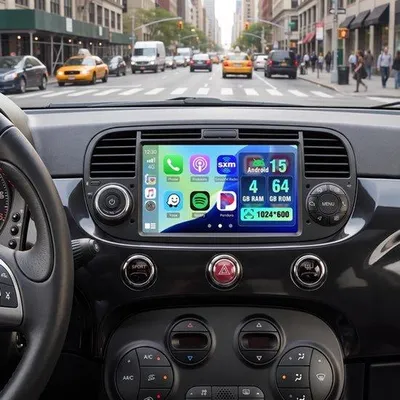 Zdjęcie produktu dla Radio samochodowe Android z nawigacją, przeznaczone do FIAT 500 (2007-2015). Radio z Bluetooth, ekranem dotykowym 7 cali, funkcją mirror link dla systemów iOS/Android, odbiornikiem FM z RDS, Wi-Fi i GPS