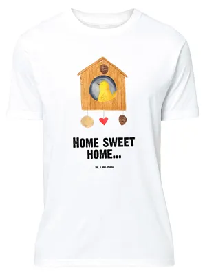 Produktbild von Mr. & Mrs. Panda Tshirt Vogelhaus Home - Weiß - Geschenk, Haus, Shirt, T-Shirt mit Spruch, Oversize, Umzug, Vogel, Lustige Sprüche, Hausbau