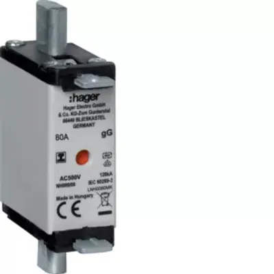 Produktbild von Hager NH-Sicherungseinsatz NH000 gG, 500 V, isolierte Grifflasche, 80 A LNH0080MK