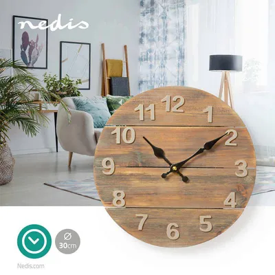 Obrázek produktu pro Nedis CLWA002WD30, Zeď, Kulatý, Hnědá, Dřevo, Dřevo, AA